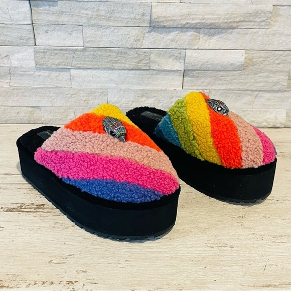 Kurt Geiger London Kensington Faux Shearling Rainbow Platform Slippers Size 36.5 - Picture 1 of 13